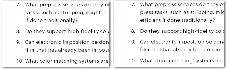 On the left, default alignment; on the right, the numbers are aligned on the punctuation.