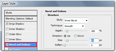 Adobe Photoshop: Set Bevel and Emboss attributes.
