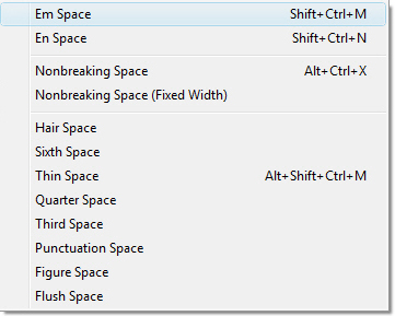 Adobe InDesign: Insert White Space menu