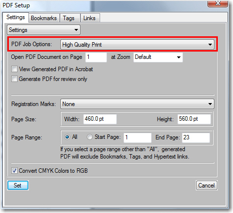 Adobe FrameMaker: PDF Setup Dialog Box