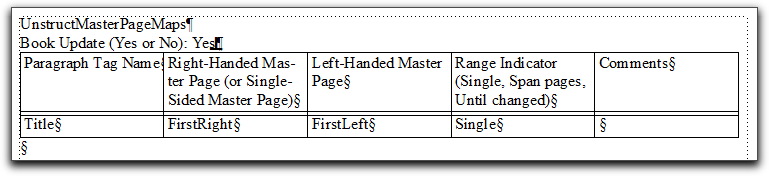 Adobe FrameMaker: Master page mapping table