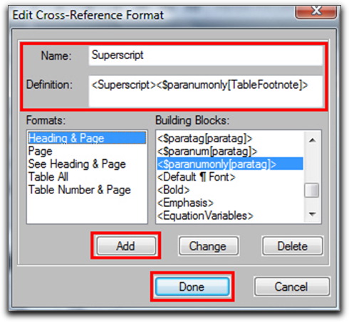Adobe FrameMaker: Create a new cross reference format
