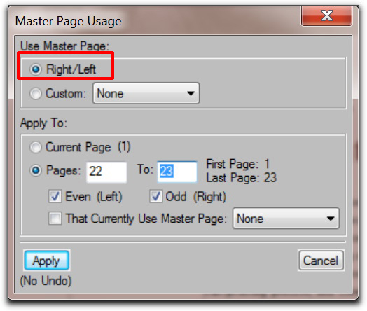 Adobe FrameMaker: Reassign the default left/right masters