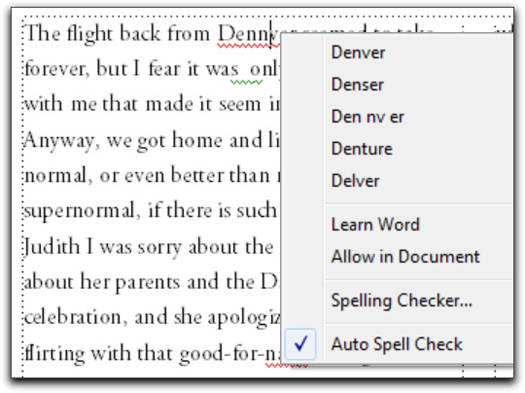 Adobe FrameMaker 10: Right click red squiggles to see a list of possible corrections