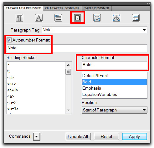 Adobe FrameMaker: Add the lead-in text and Character format through Paragraph Designer.