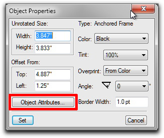 Adobe FrameMaker 10: Object Properties dialog box