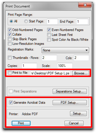 Adobe FrameMaker: Print to Adobe PDF Printer