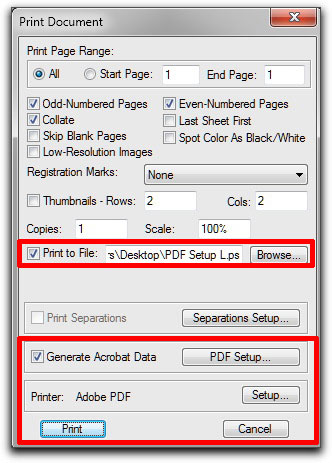 Adobe FrameMaker: Print to a PostScript File