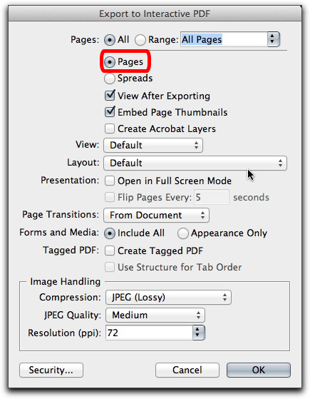 Adobe InDesign CS6: Interactive PDF export as pages