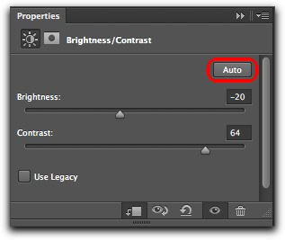 Adobe Photoshop CS6: The brand new Auto button in the Brightness/Contrast properties panel.
