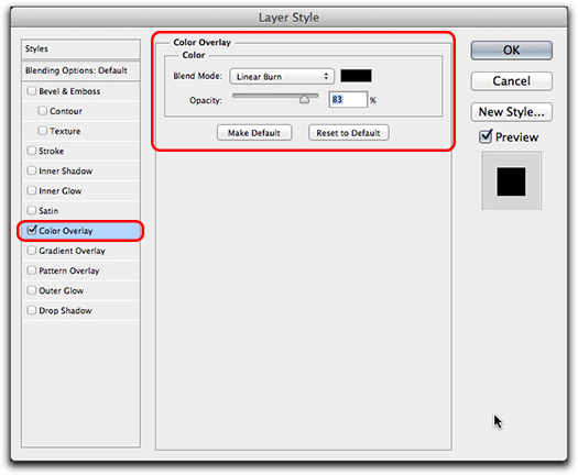 Adobe Photoshop CS6: Add a color overlay as a layer style