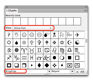 mail symbol glyphs indesign