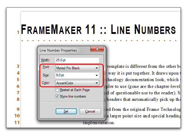  Choose Format > Document > Line Numbers to change the look (including font, size and color).