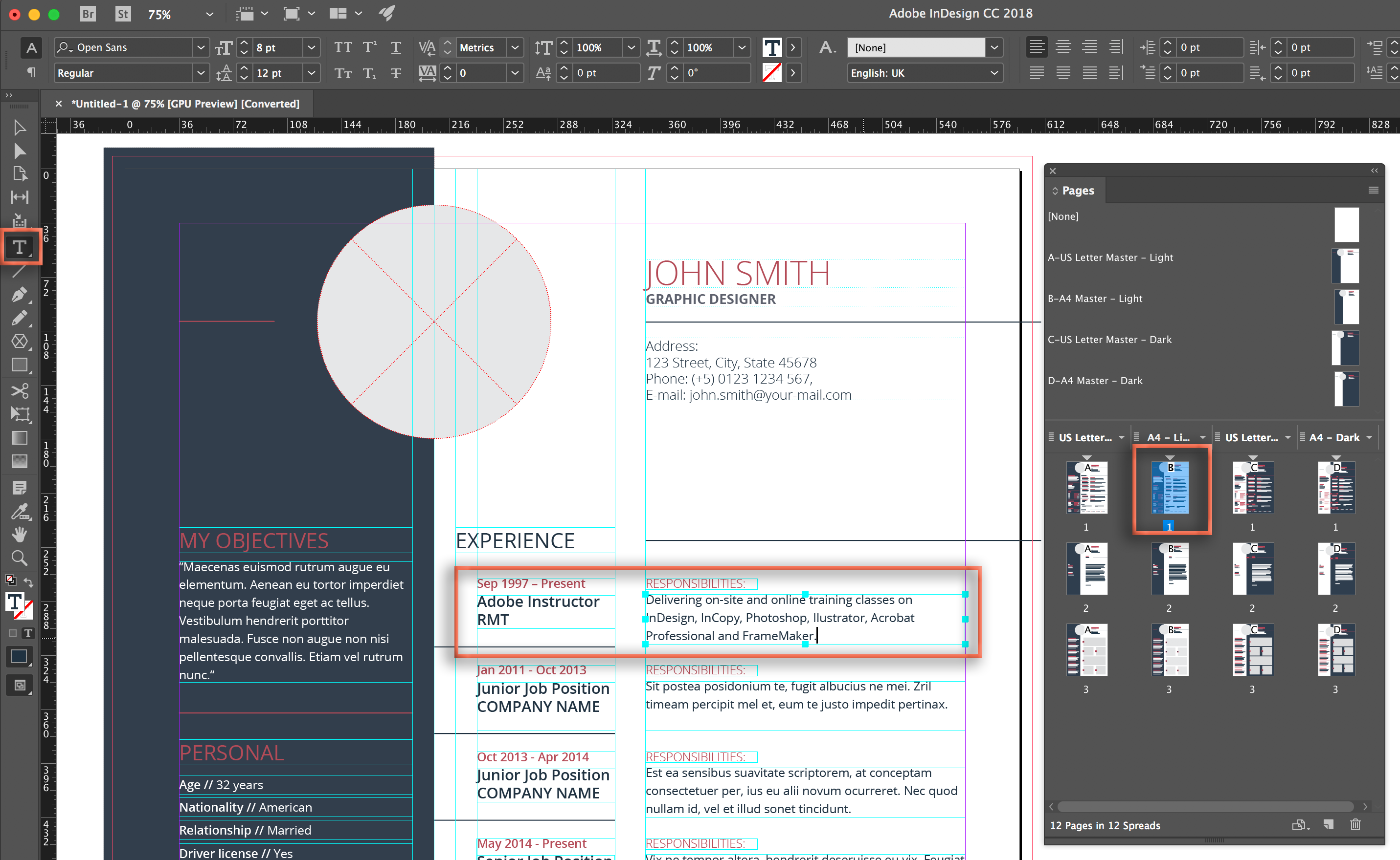 Adobe InDesign CC 2018 Editing A Stock Template Rocky Mountain Training